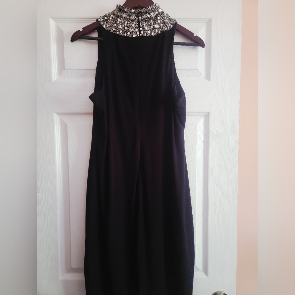 SLNY Formal Dress| Black SLNY Sleeveless Dress with Sparkling Collar